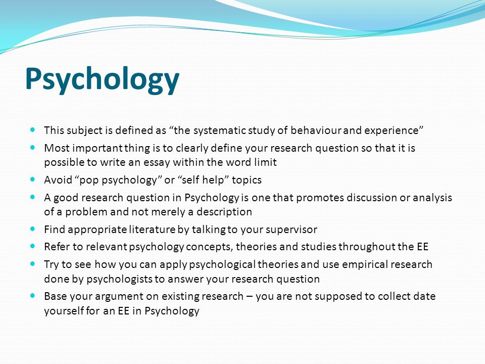 Psychology This subject is defined as the systematic study of behaviour and experience
