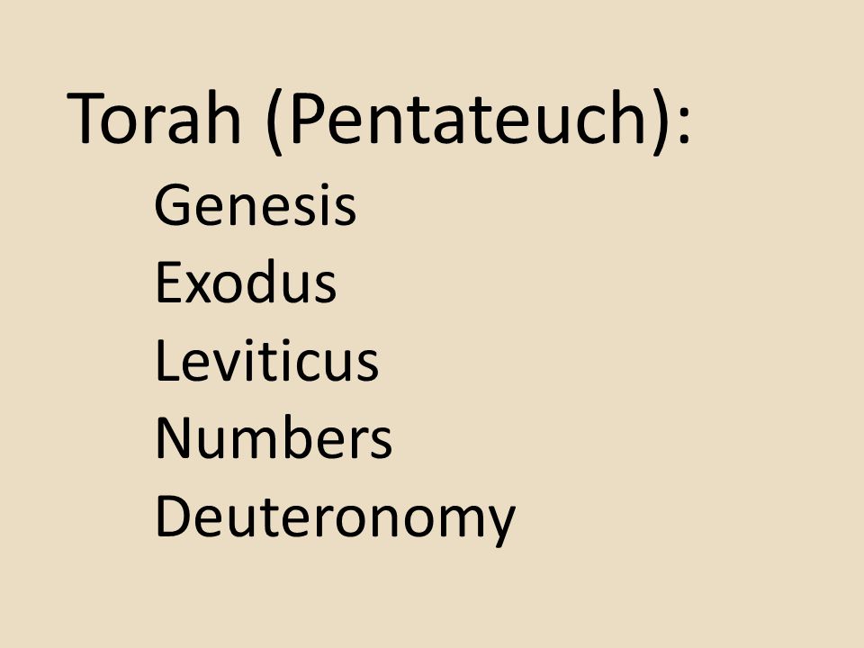 Torah (Pentateuch): Genesis Exodus Leviticus Numbers Deuteronomy