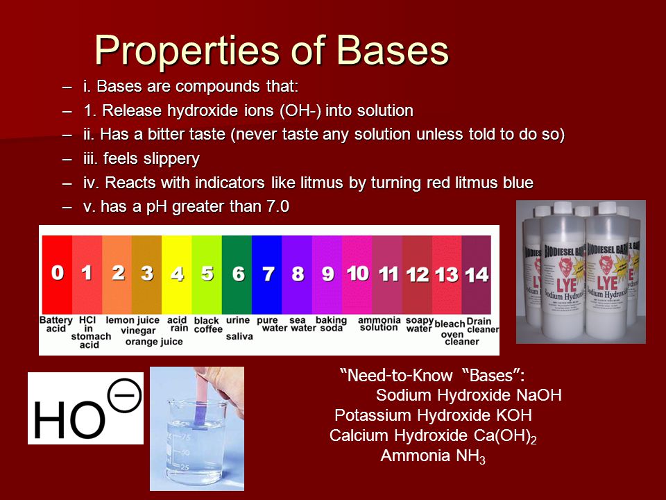 Properties of Bases i. Bases are compounds that: