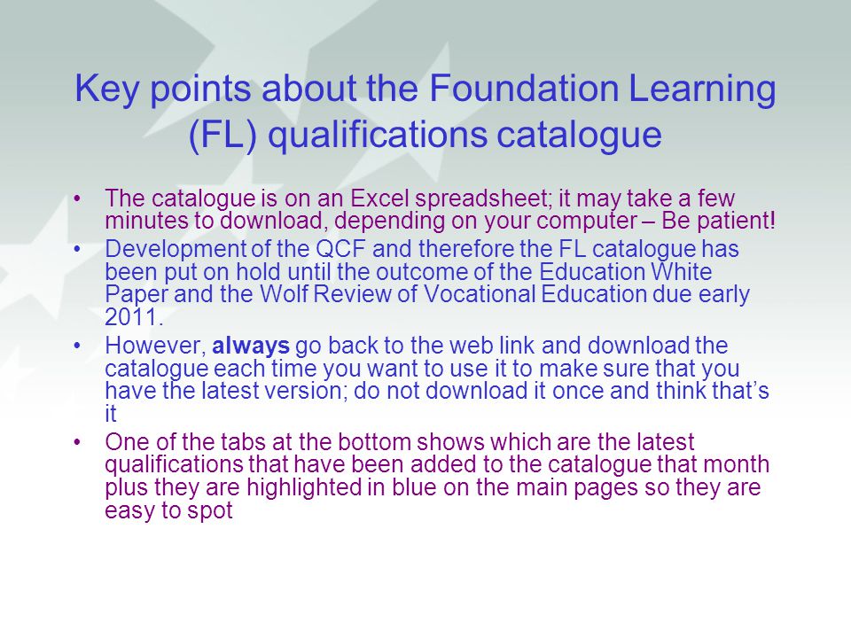 Key points about the Foundation Learning (FL) qualifications catalogue