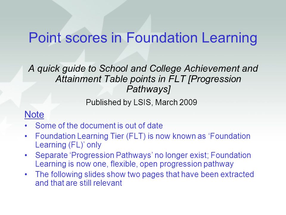 Point scores in Foundation Learning