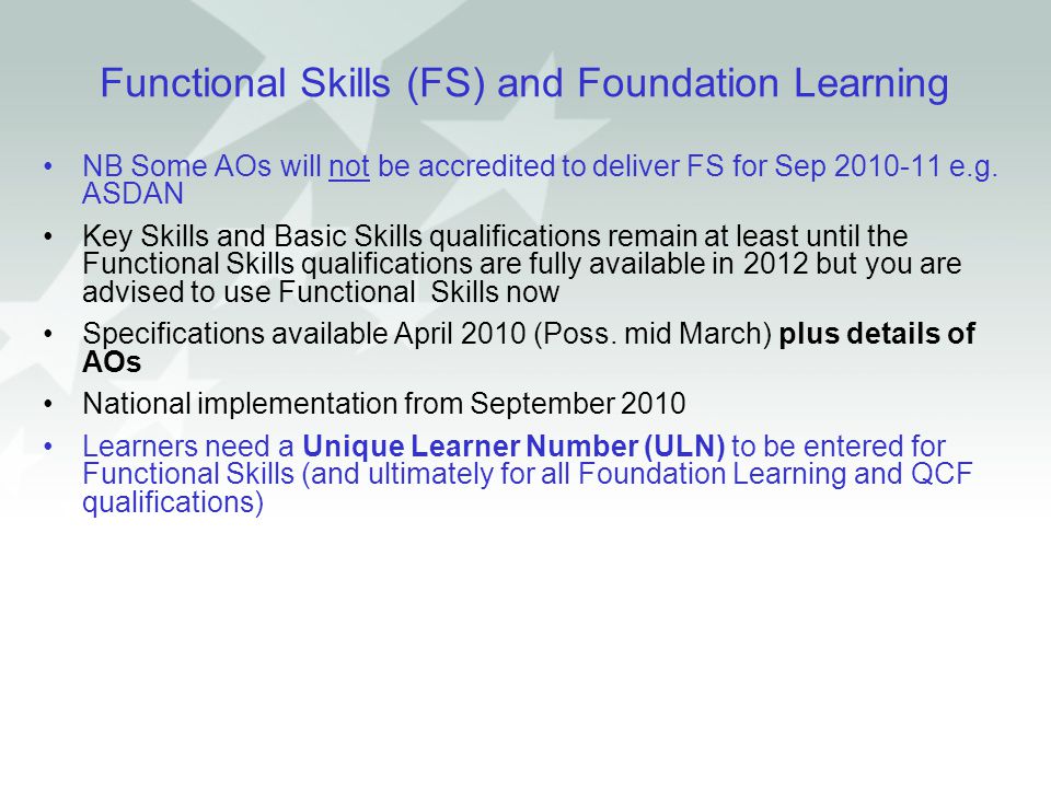 Functional Skills (FS) and Foundation Learning