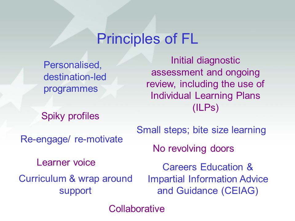 Principles of FL Initial diagnostic assessment and ongoing review, including the use of Individual Learning Plans (ILPs)