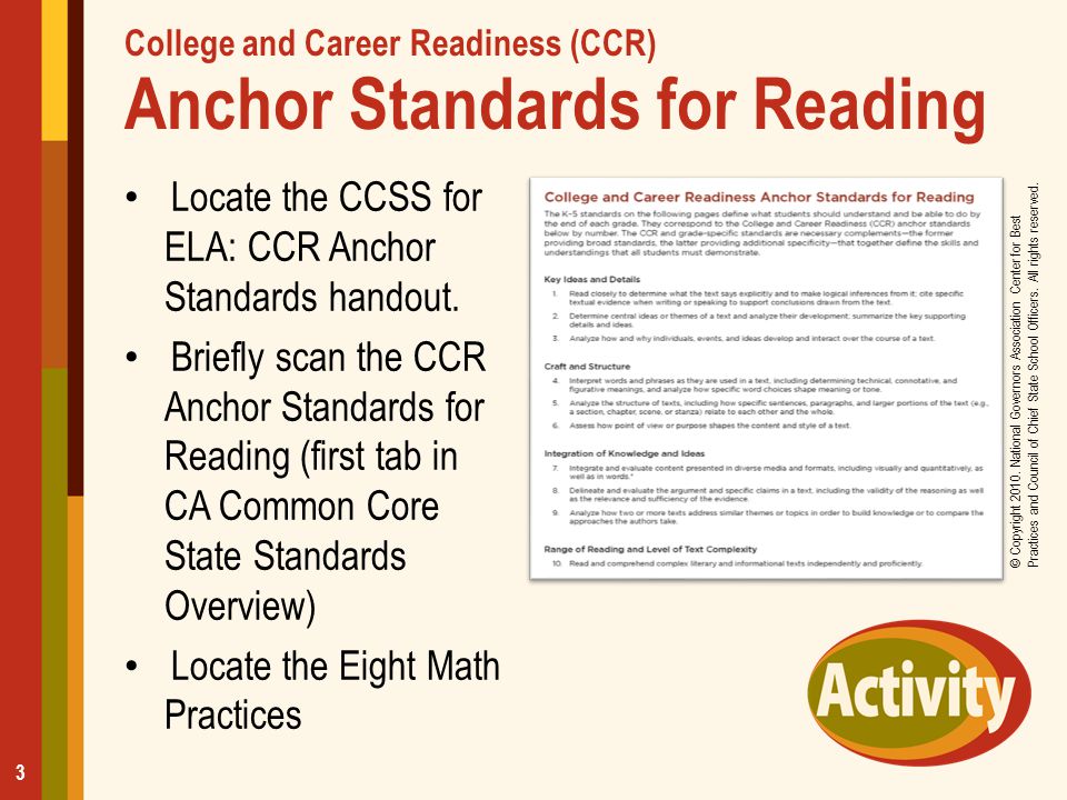 College and Career Readiness (CCR) Anchor Standards for Reading