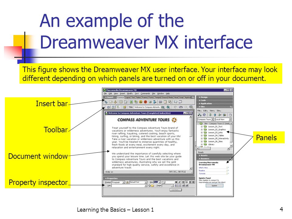 An example of the Dreamweaver MX interface