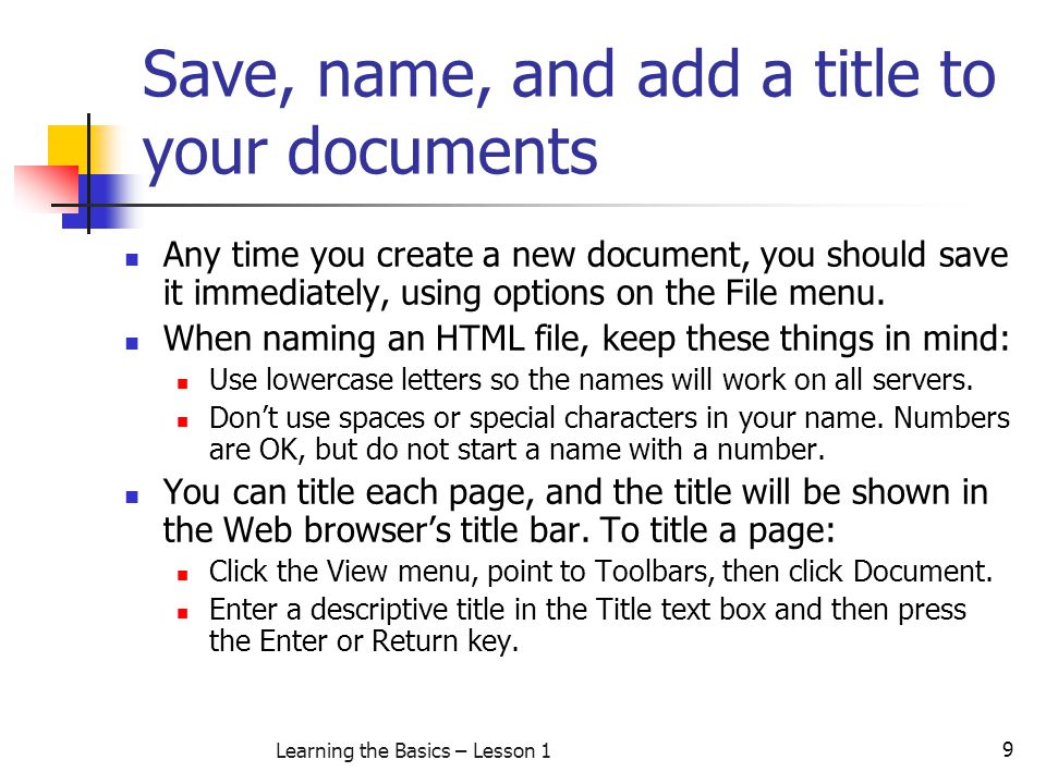 Save, name, and add a title to your documents