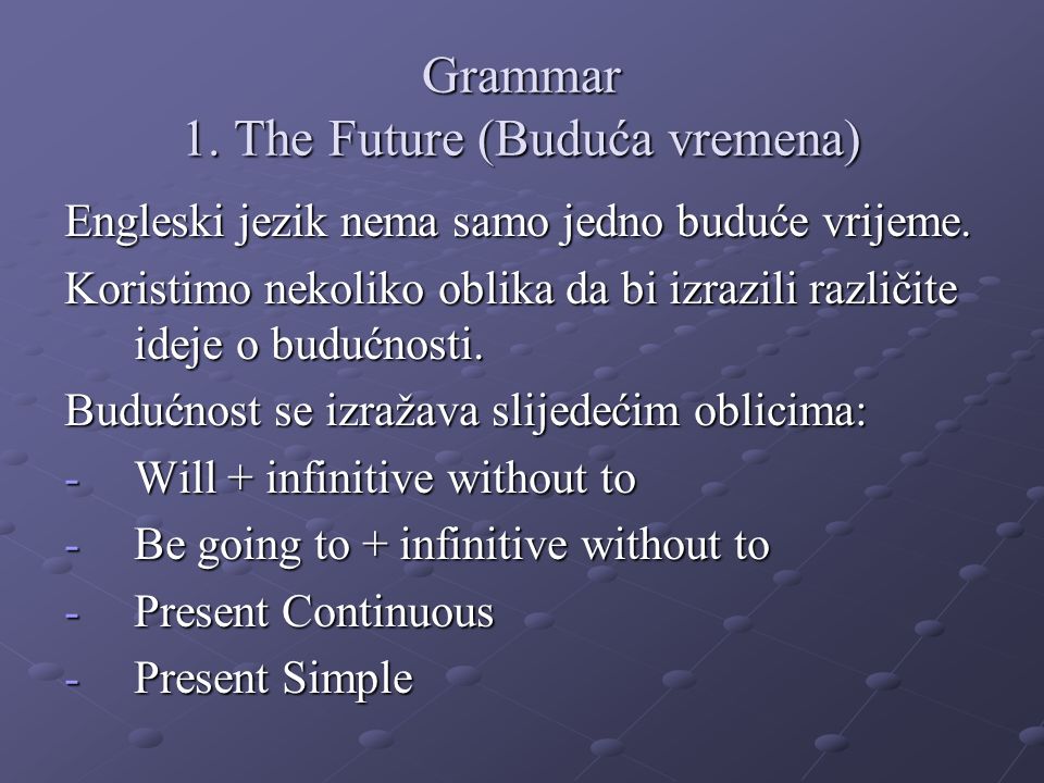 Grammar 1. The Future (Buduća vremena)