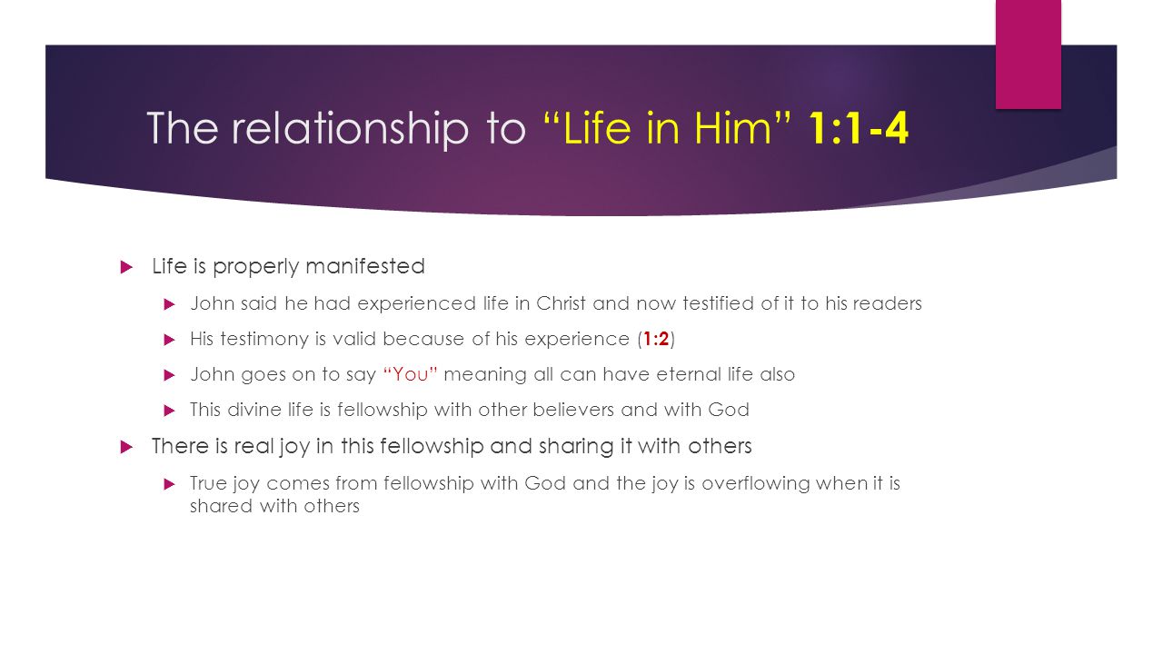The relationship to Life in Him 1:1-4