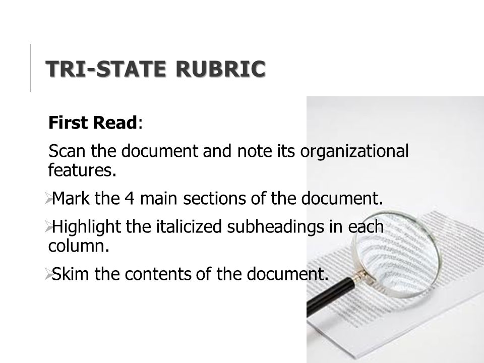 Tri-State Rubric First Read: