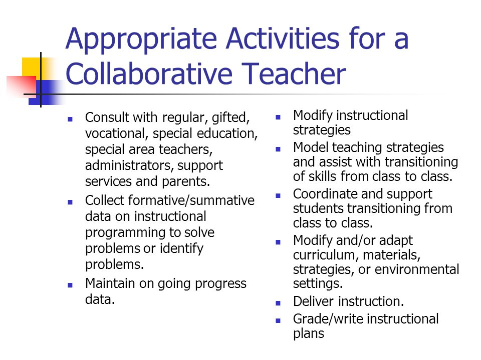Appropriate Activities for a Collaborative Teacher