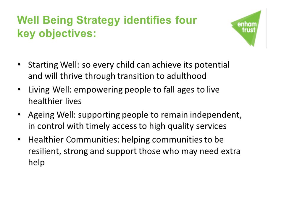 Well Being Strategy identifies four key objectives: