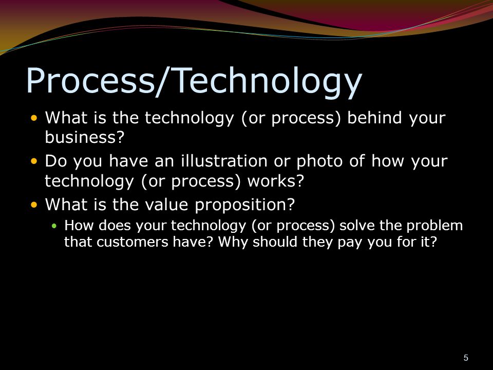Process/Technology What is the technology (or process) behind your business