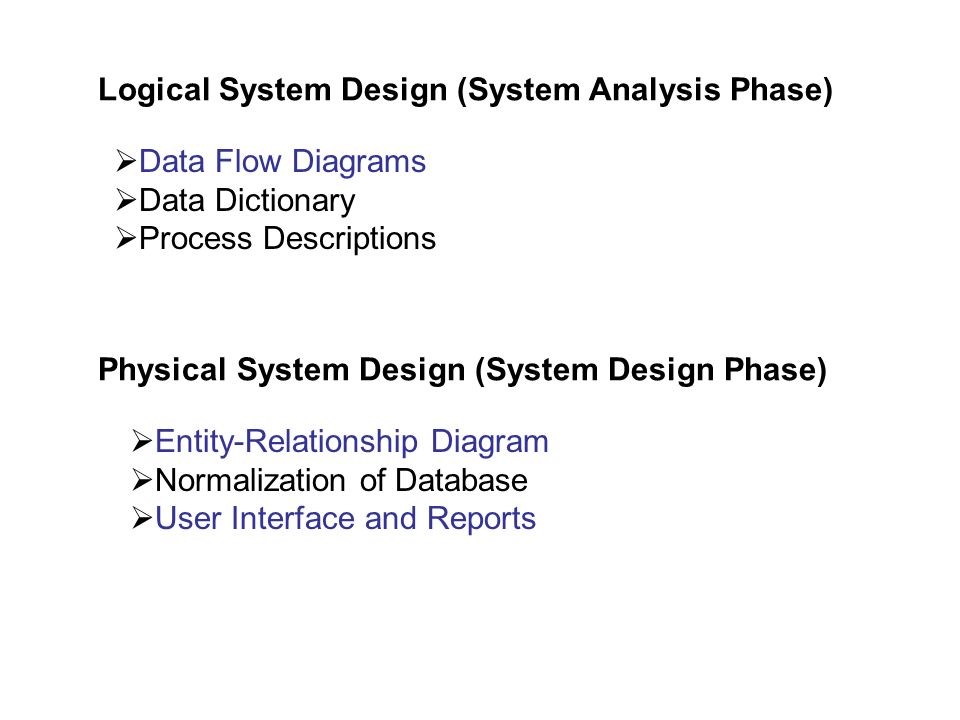 Logical System Design (System Analysis Phase)