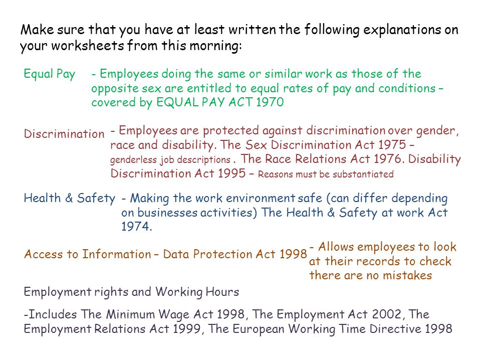 Make sure that you have at least written the following explanations on your worksheets from this morning: