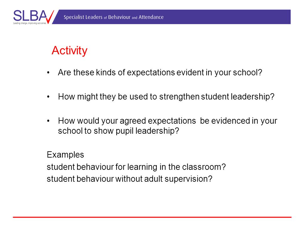 Activity Are these kinds of expectations evident in your school