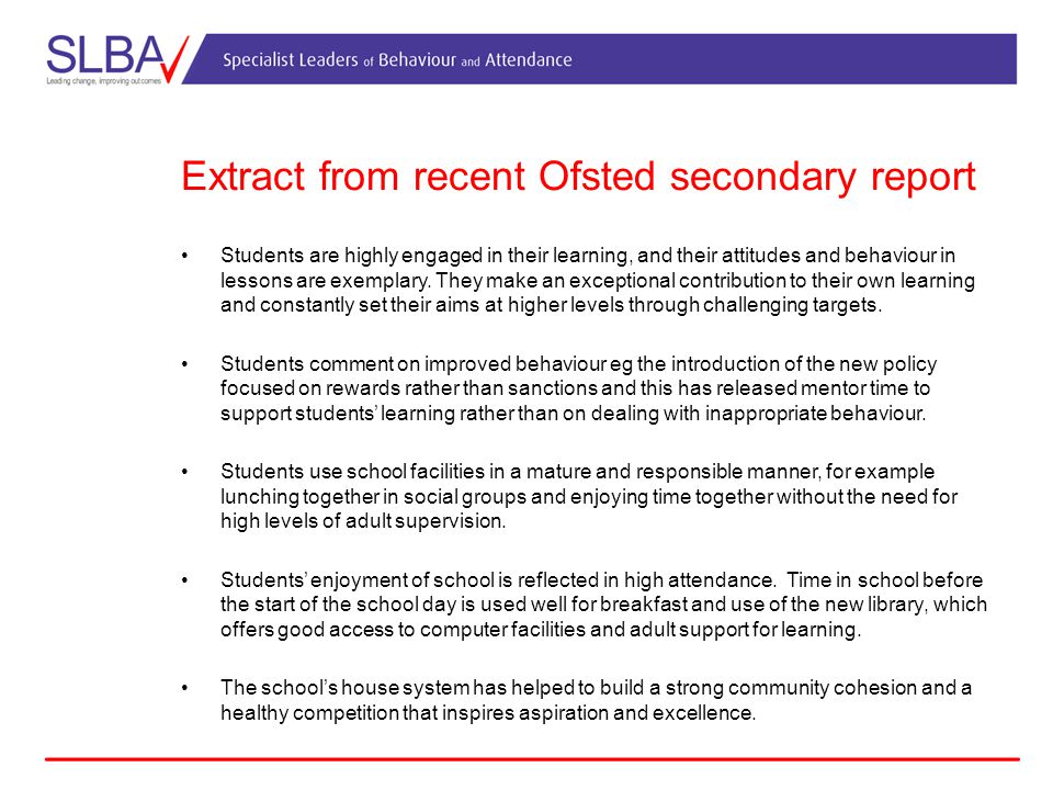 Extract from recent Ofsted secondary report
