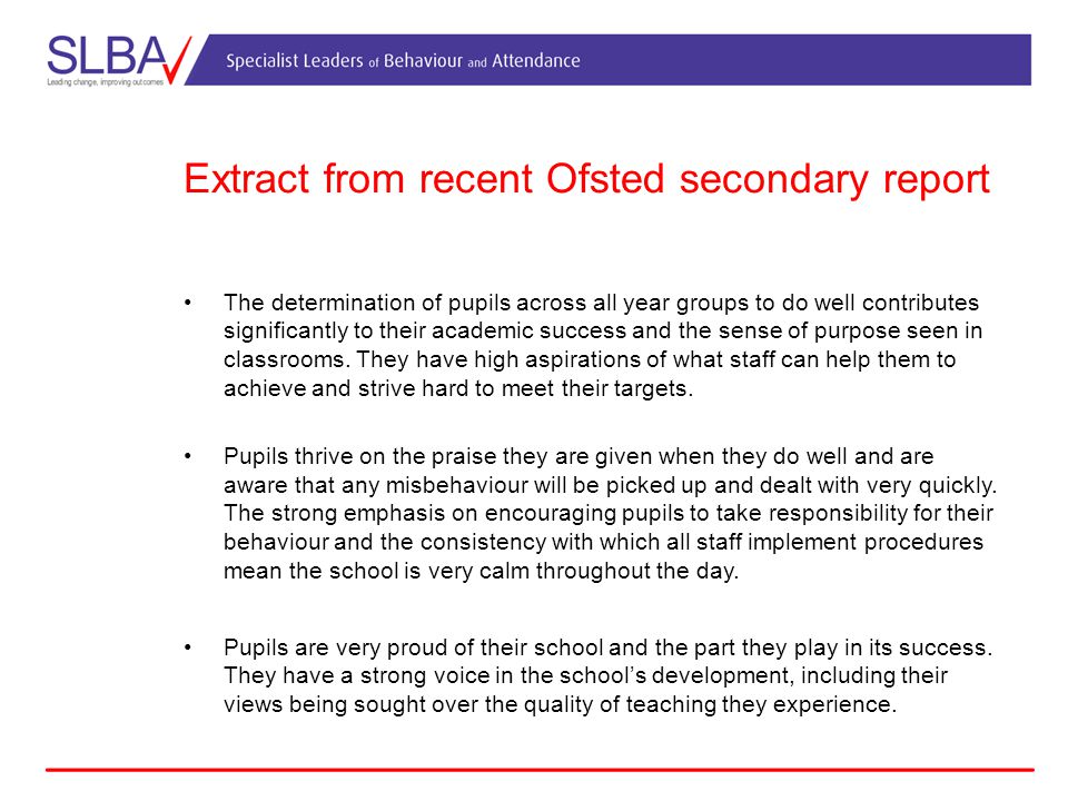 Extract from recent Ofsted secondary report