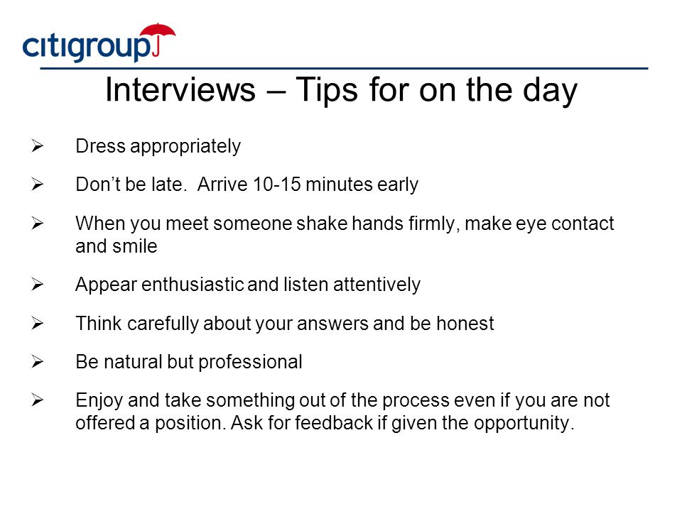 Interviews – Tips for on the day