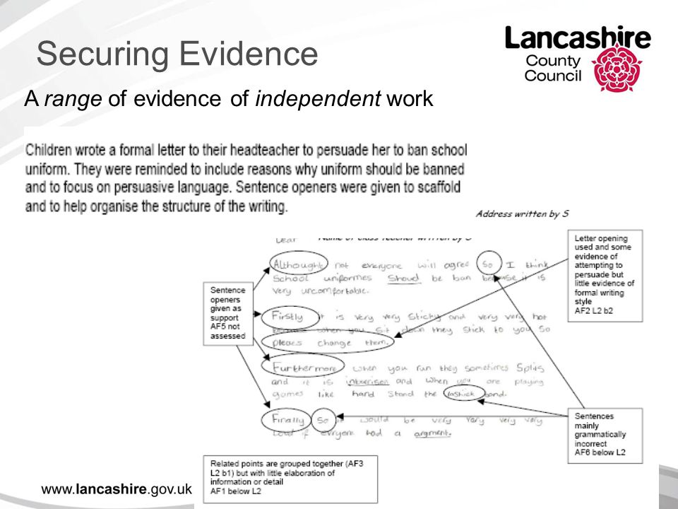 Securing Evidence A range of evidence of independent work