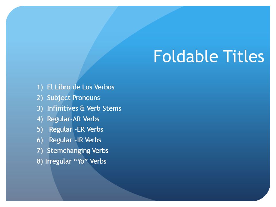 Foldable Titles El Libro de Los Verbos Subject Pronouns