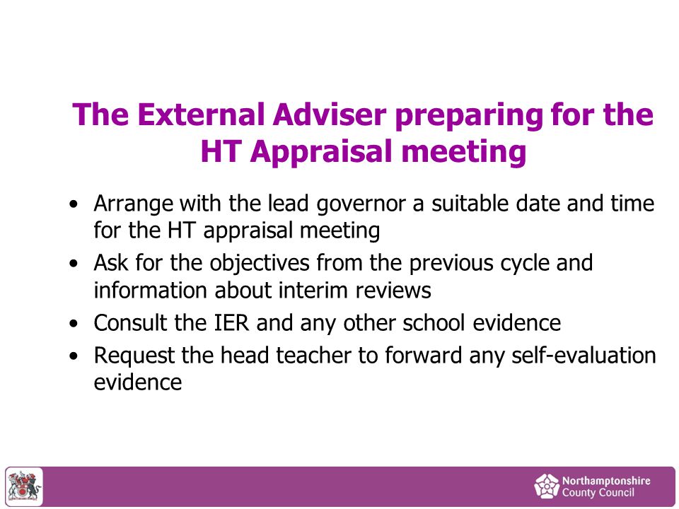 The External Adviser preparing for the HT Appraisal meeting