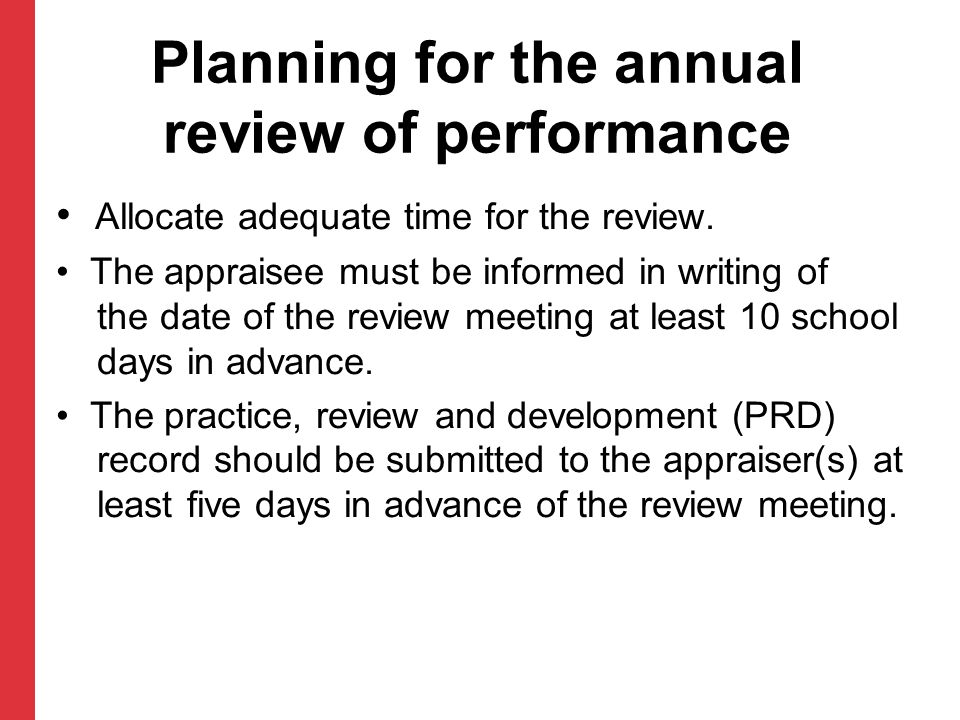 Planning for the annual review of performance