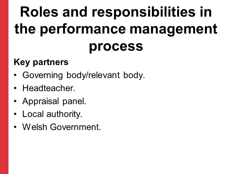 Roles and responsibilities in the performance management process