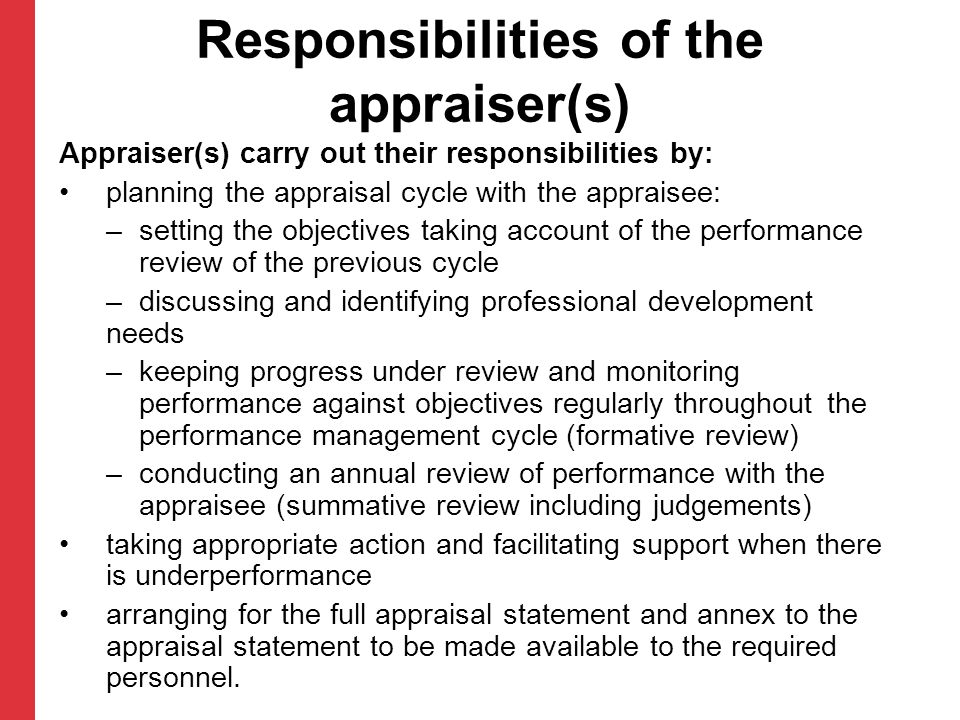 Responsibilities of the appraiser(s)