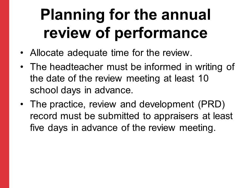 Planning for the annual review of performance