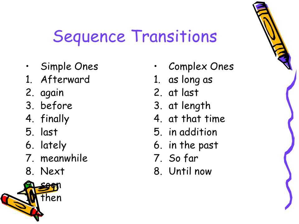 Sequence Transitions Simple Ones Afterward again before finally last