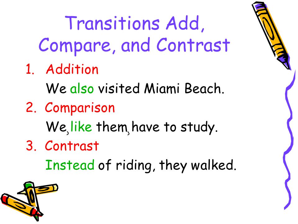 Transitions Add, Compare, and Contrast