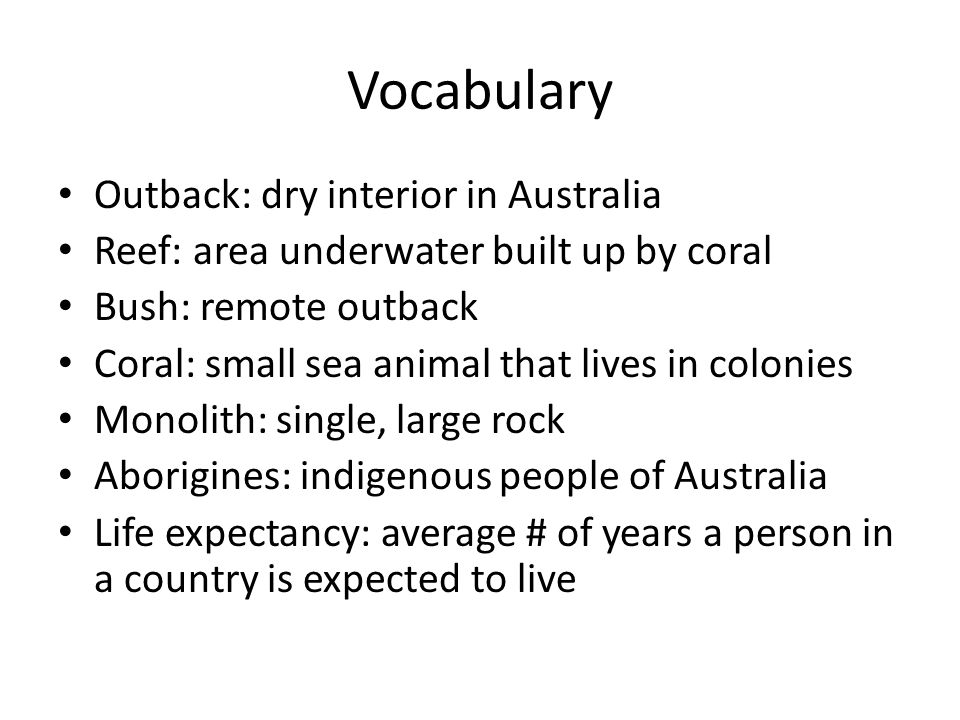 Vocabulary Outback: dry interior in Australia