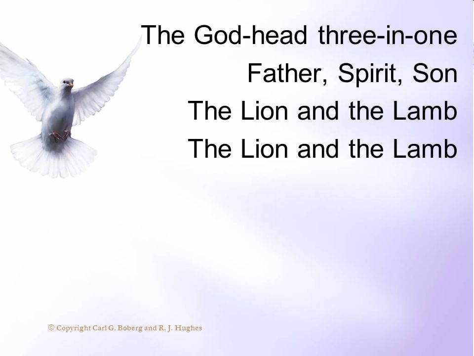 The God-head three-in-one Father, Spirit, Son The Lion and the Lamb
