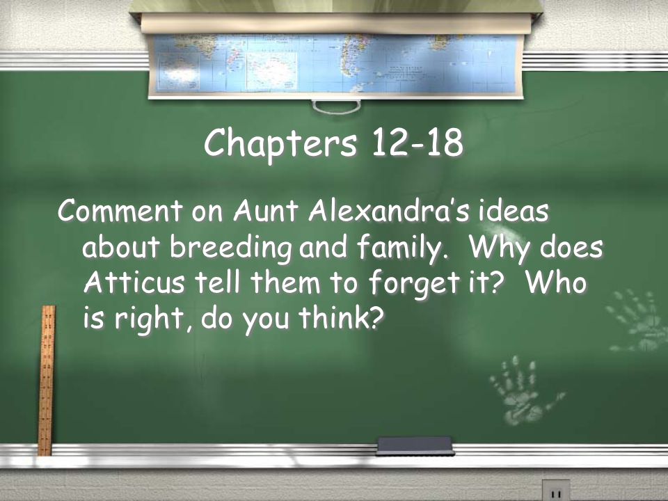 Chapters Comment on Aunt Alexandra’s ideas about breeding and family.