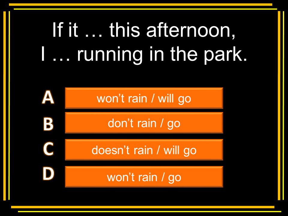 If it … this afternoon, I … running in the park. A B C D
