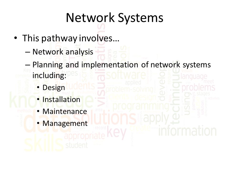 Network Systems This pathway involves… Network analysis