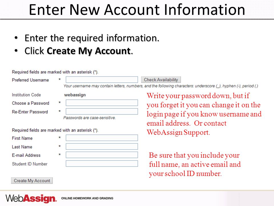 Enter New Account Information