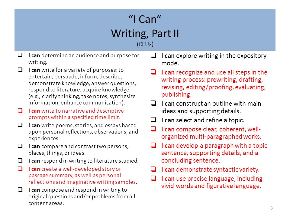 I Can Writing, Part II (CFUs)