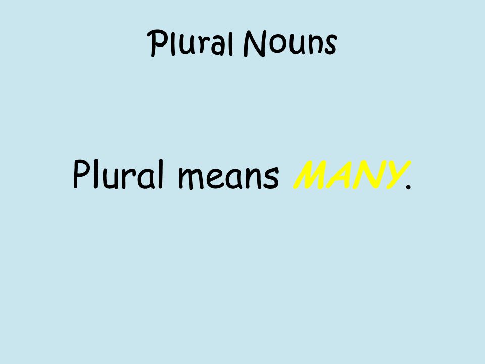 Plural Nouns Plural means MANY.