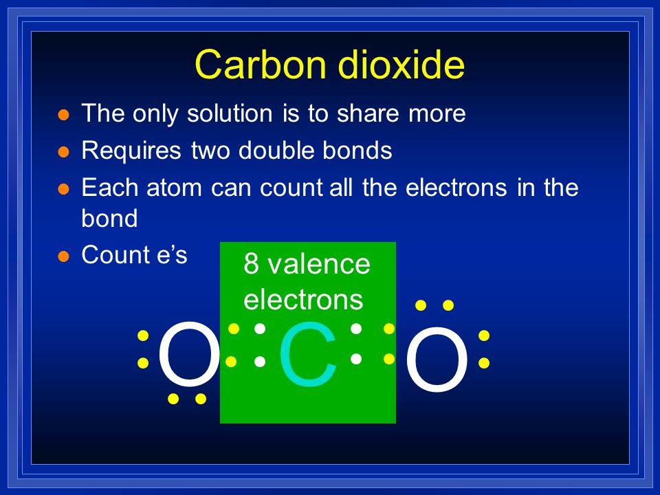 O C O Carbon dioxide 8 valence electrons