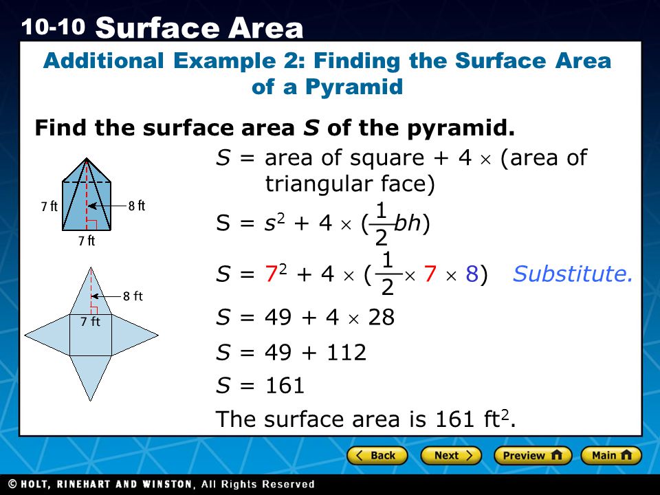 Additional Example 2: Finding the Surface Area of a Pyramid