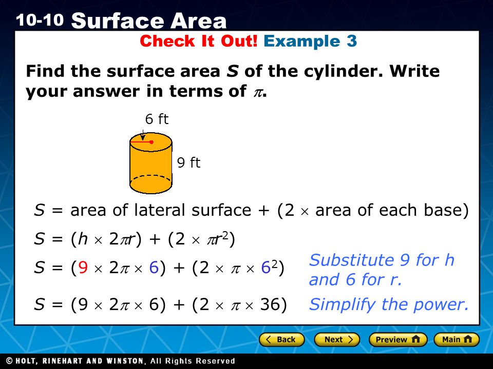 S = area of lateral surface + (2  area of each base)