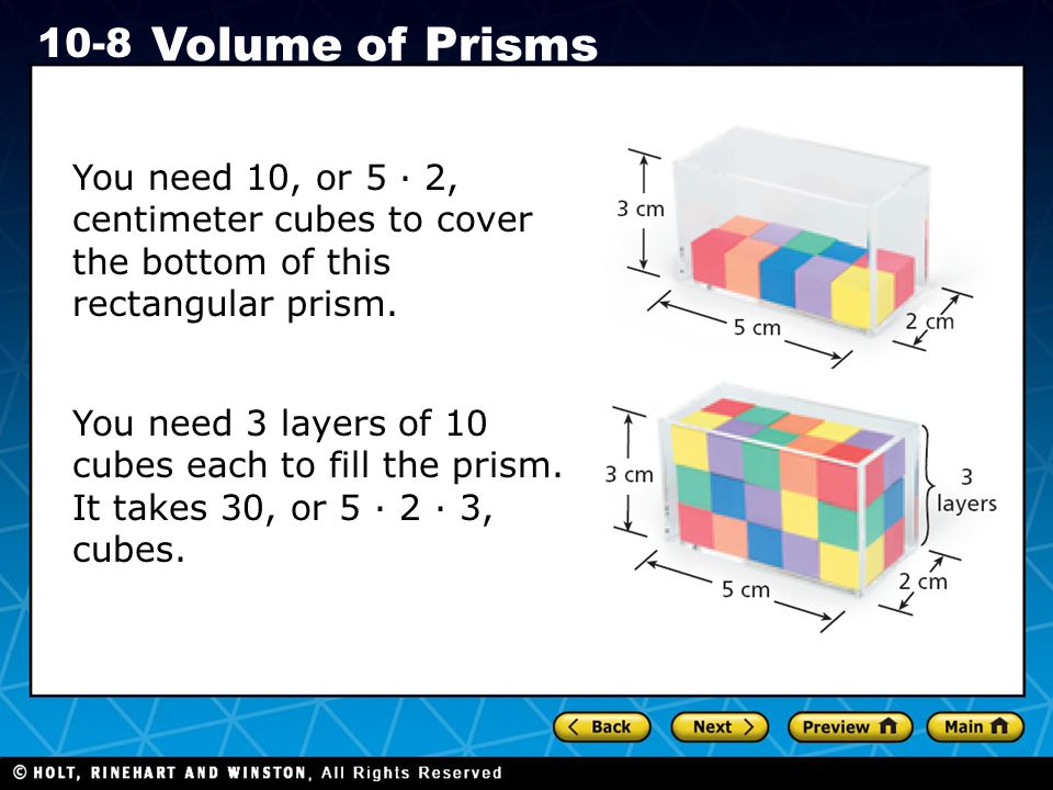 You need 10, or 5 · 2, centimeter cubes to cover the bottom of this rectangular prism.
