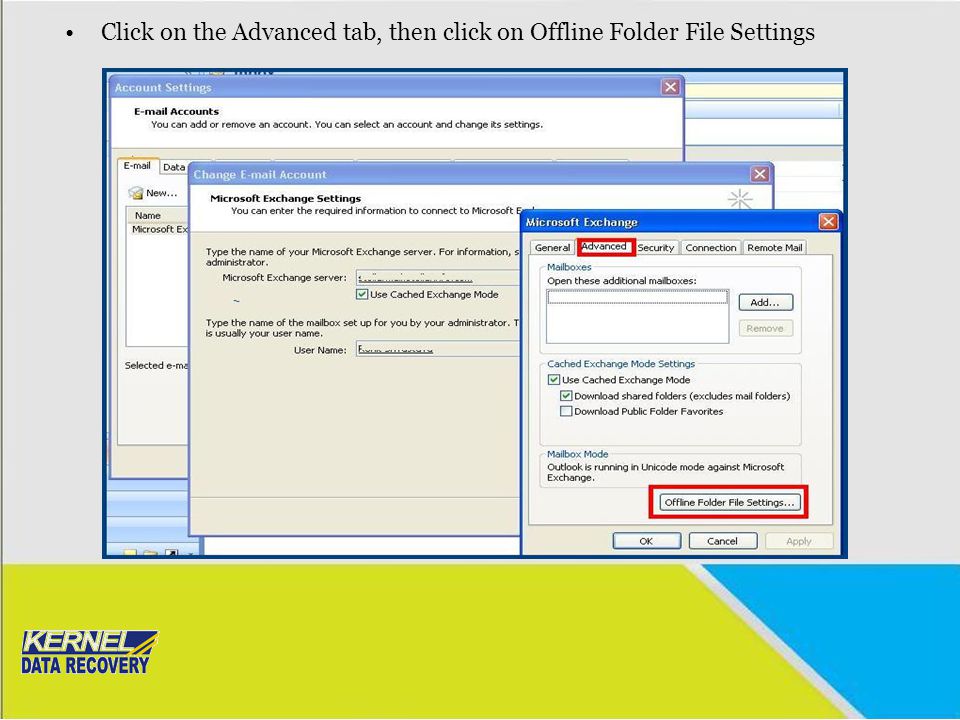 Click on the Advanced tab, then click on Offline Folder File Settings