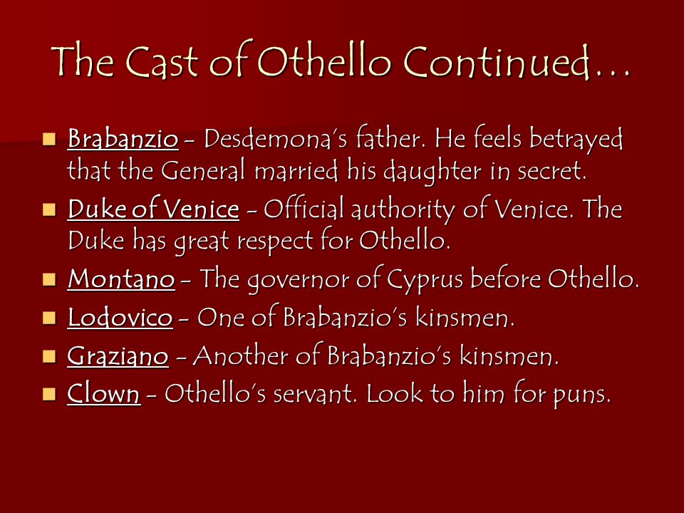 The Cast of Othello Continued…