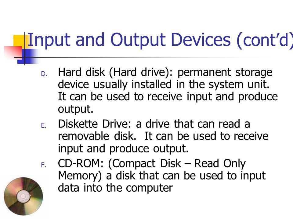 Input and Output Devices (cont’d)