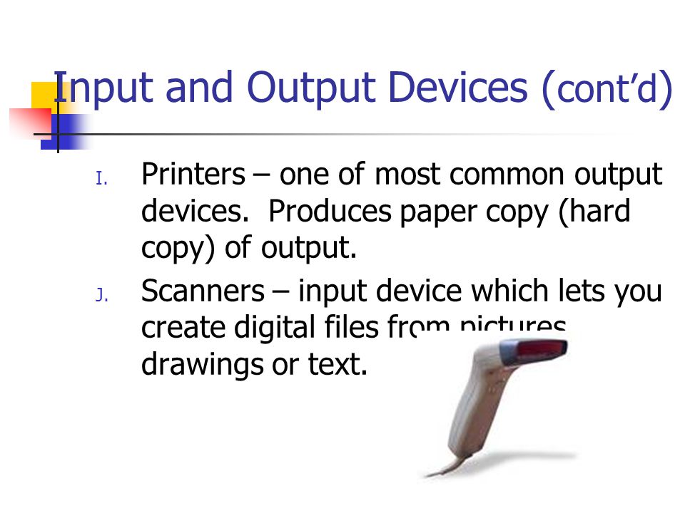 Input and Output Devices (cont’d)