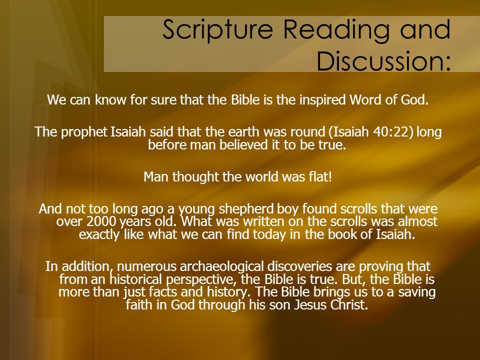 Scripture Reading and Discussion:
