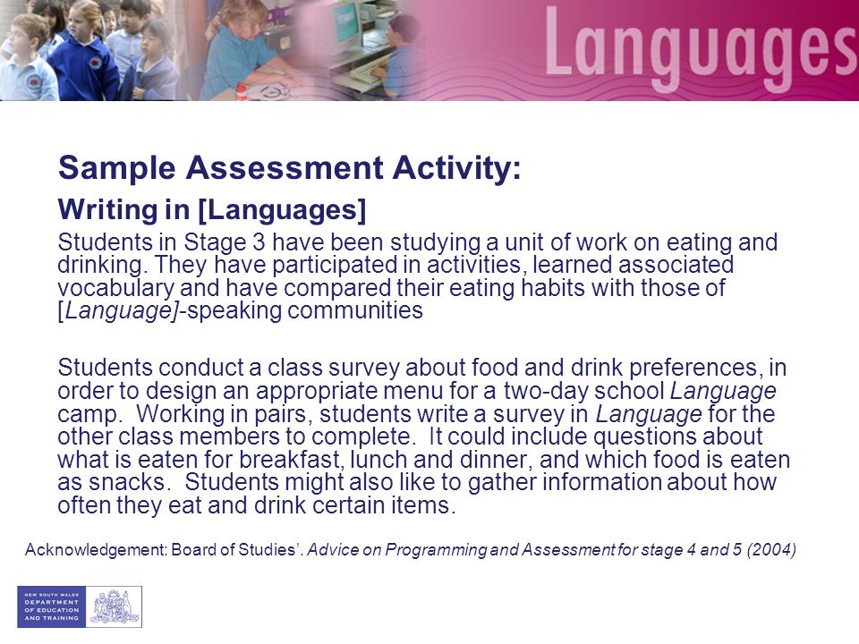 Sample Assessment Activity: Writing in [Languages]