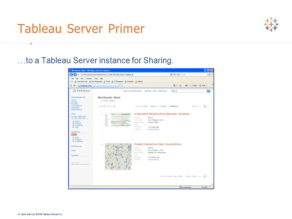 Tableau Server Primer …to a Tableau Server instance for Sharing.
